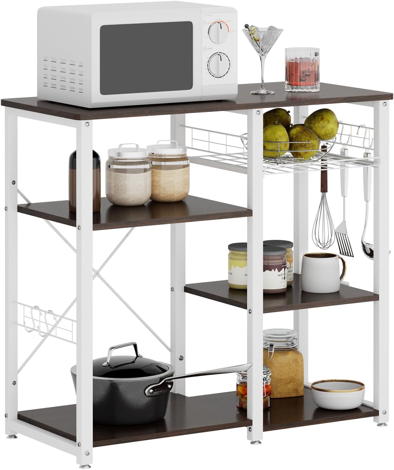 - soges 3-Tier Kitchen Baker's Rack, Compact Microwave Stand, Walnut Black