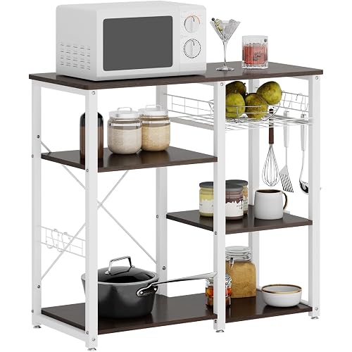 soges 3-Tier Kitchen Baker's Rack, Compact Microwave Stand, Walnut Black