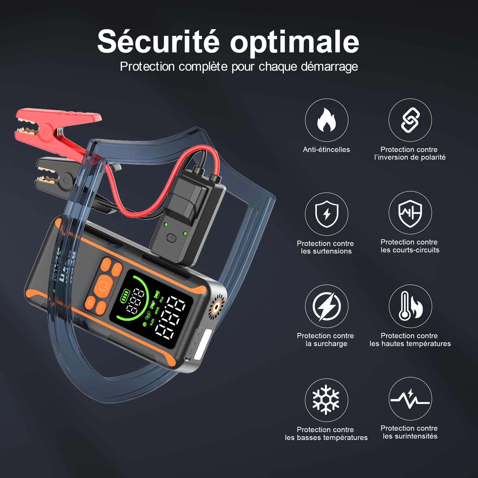 BEVA Booster Batterie Voiture 12V Portable (Ljusqu'à 6L Essence/3L Diesel)