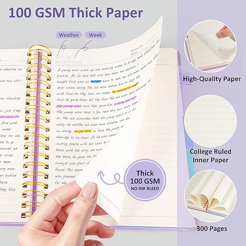 Miniatura 2 de Cuaderno en espiral de tapa dura, cuadernos B5 grandes de 8 x 10 pulgadas con pestañas divisorias extraíbles, 300 páginas de cuero de 5 materias,