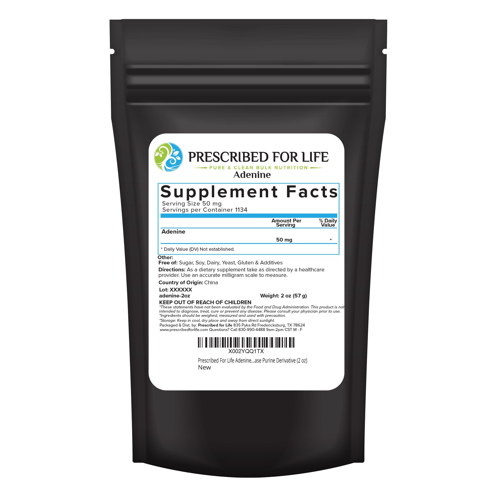 Prescribed For Life Adenine Powder, Vitamin B4 Adenine Supplement, A Nucleobase Purine Derivative (56g)