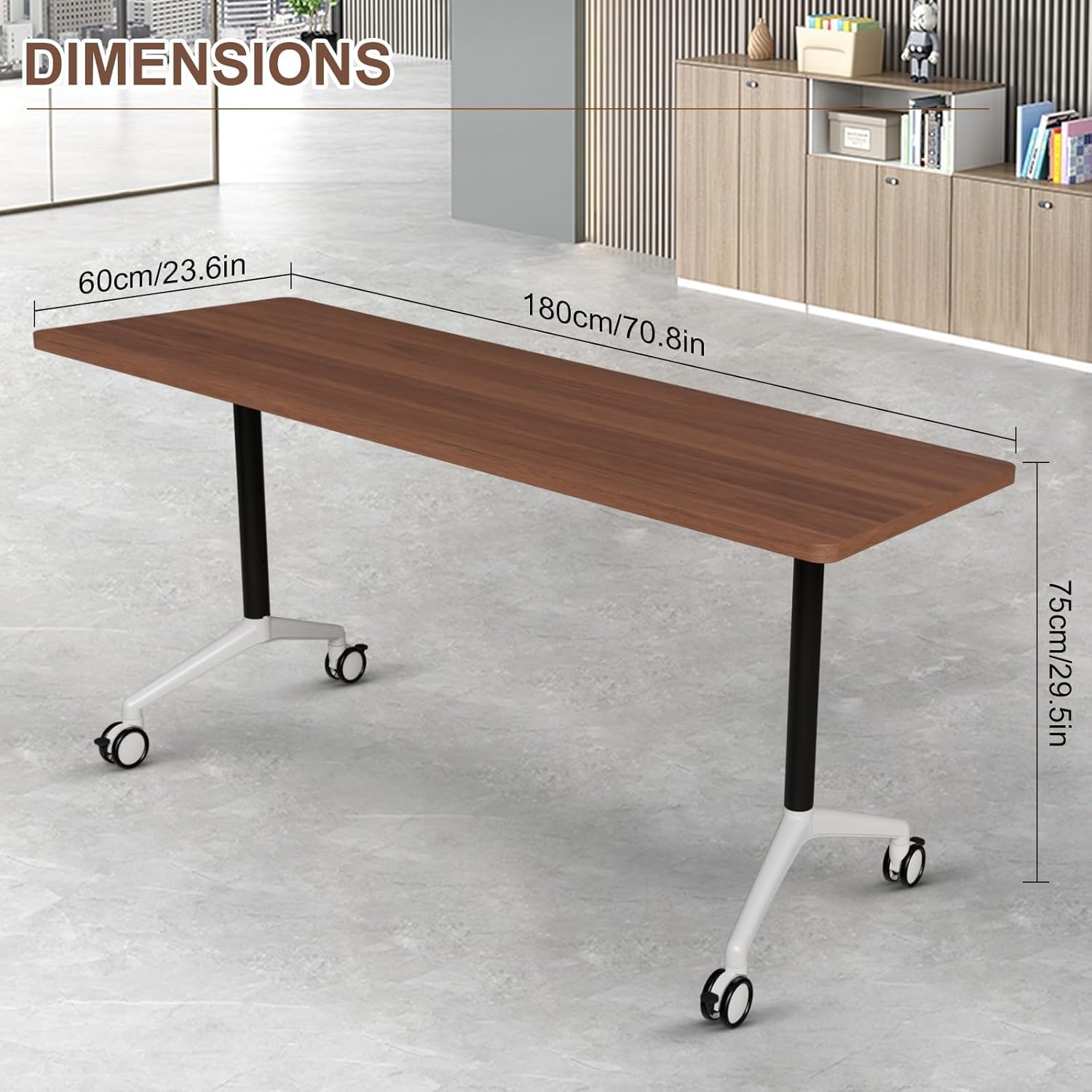 Folding Conference Table,Conference Room Tables Flip Top Mobile Meeting Tables with Silent Wheels,Boardroom Table Workstation for Office Conference Suitable 2-10 People (4, B, L70.8in)
