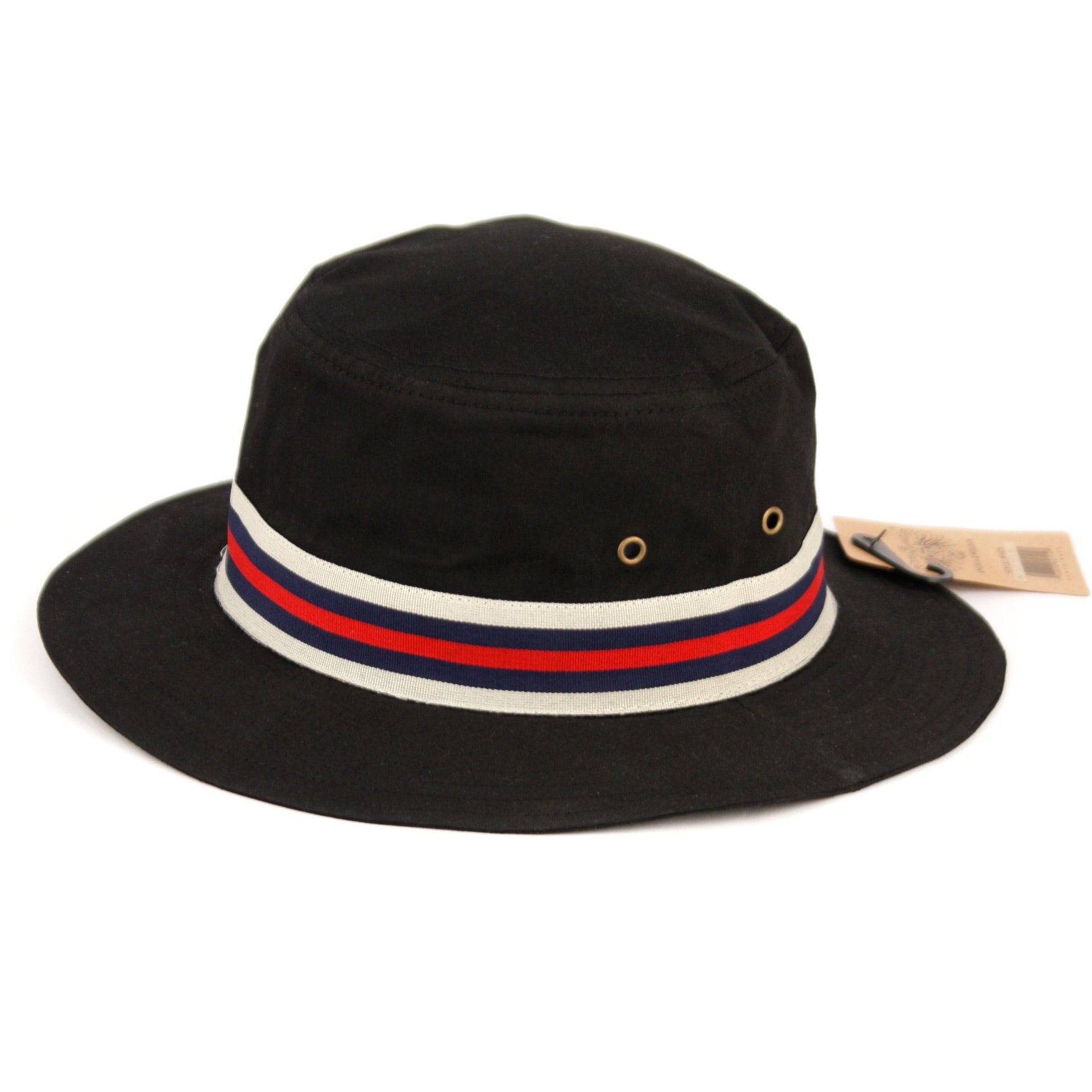 ANGELA & WILLIAM Men's British Tan and Black Bucket Hat with Blue red Band (Black)