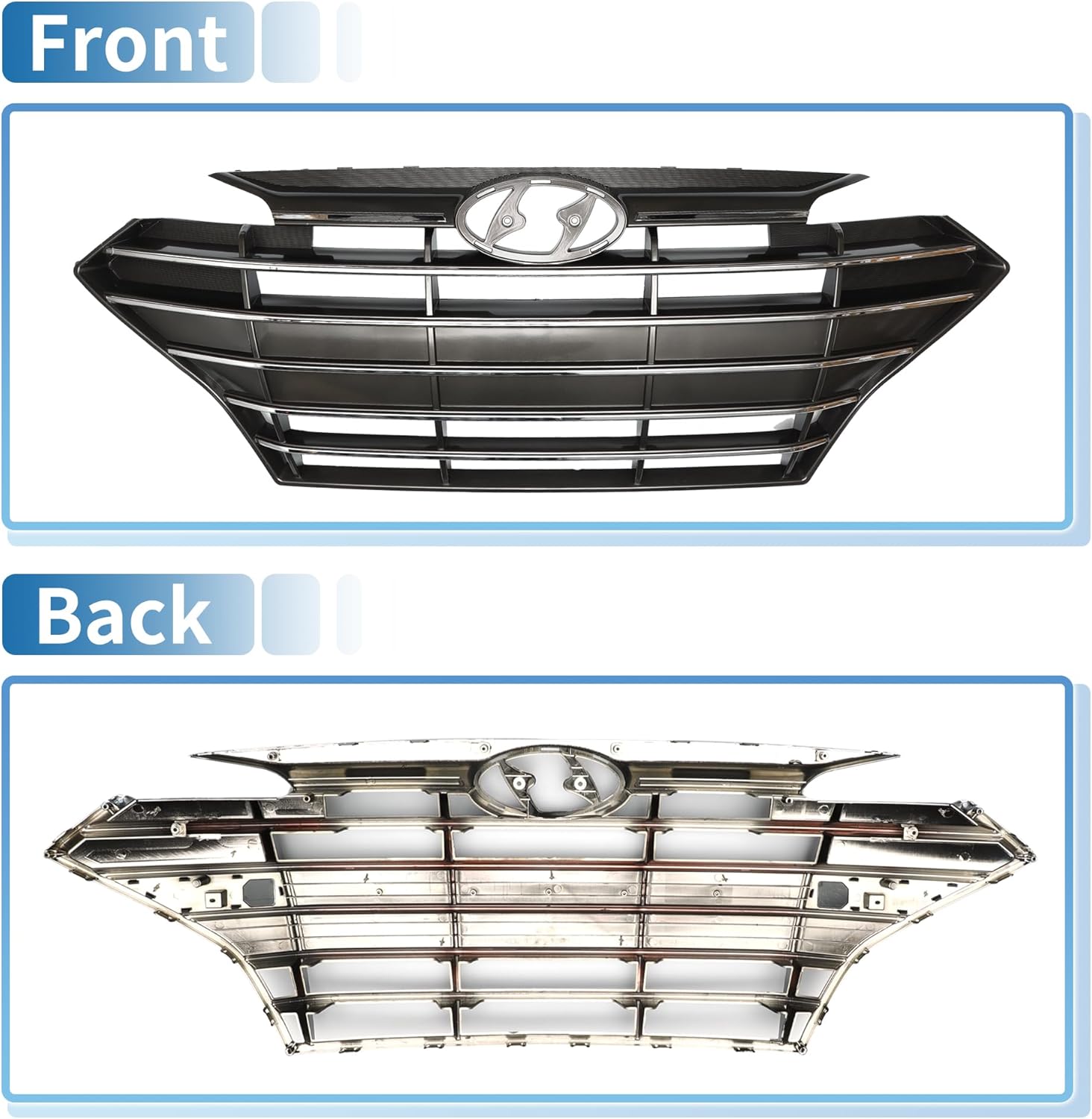 X AUTOHAUX No.86350-F2BA0 Front Upper Hood Bumper Grille Grill for Hyundai Elantra 2019 2020 Front Upper Bumper Kidney Grille Grill Black Chrome Silver Tone