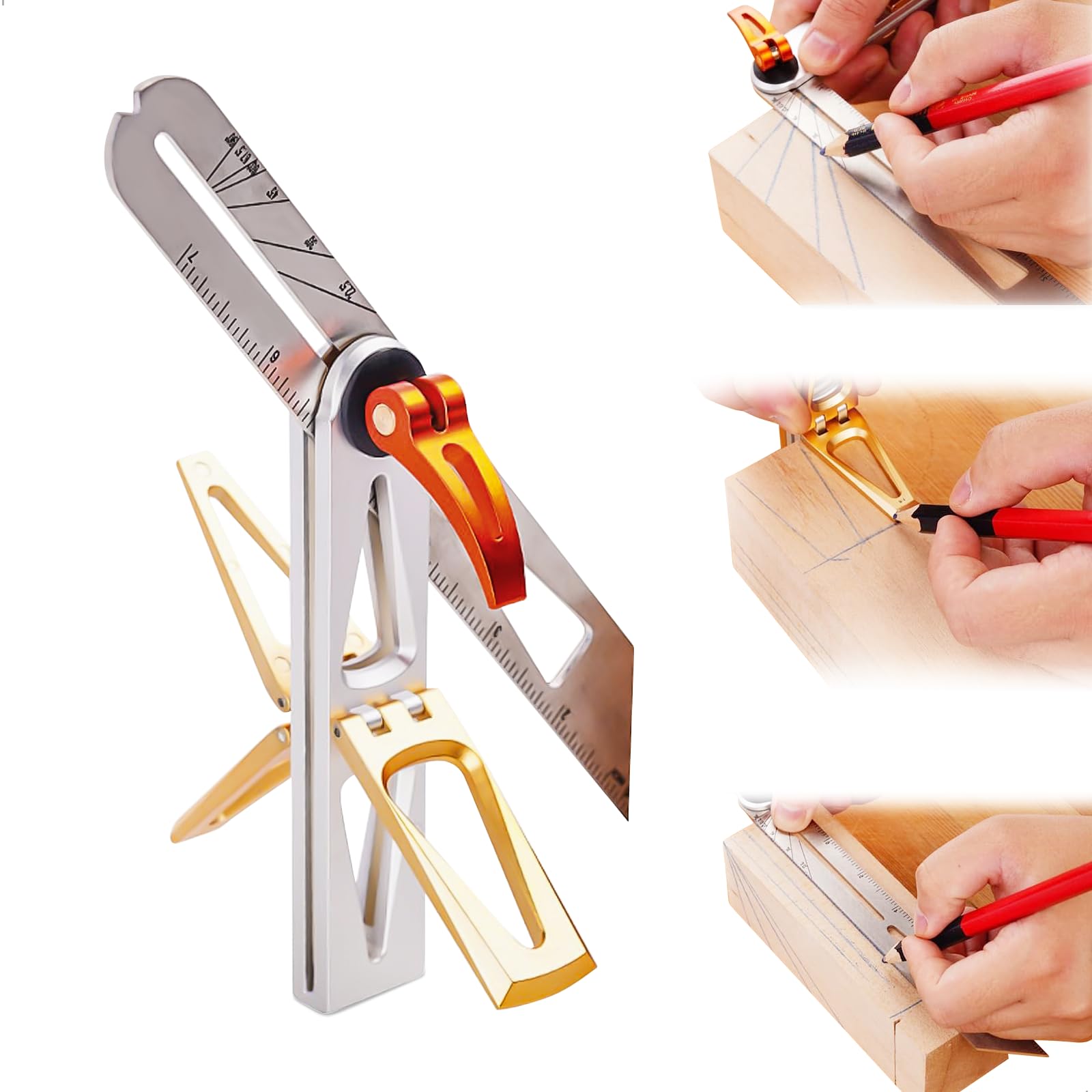 Escuadra Combinada Cuadrados de Carpintería Ajustable Regla 180MM de Ángulo Multifuncional de 22,5°-90°,Herramientas para Uniones Madera, Plantilla de Taladro, Montaje de Muebles, Puertas de Cajón