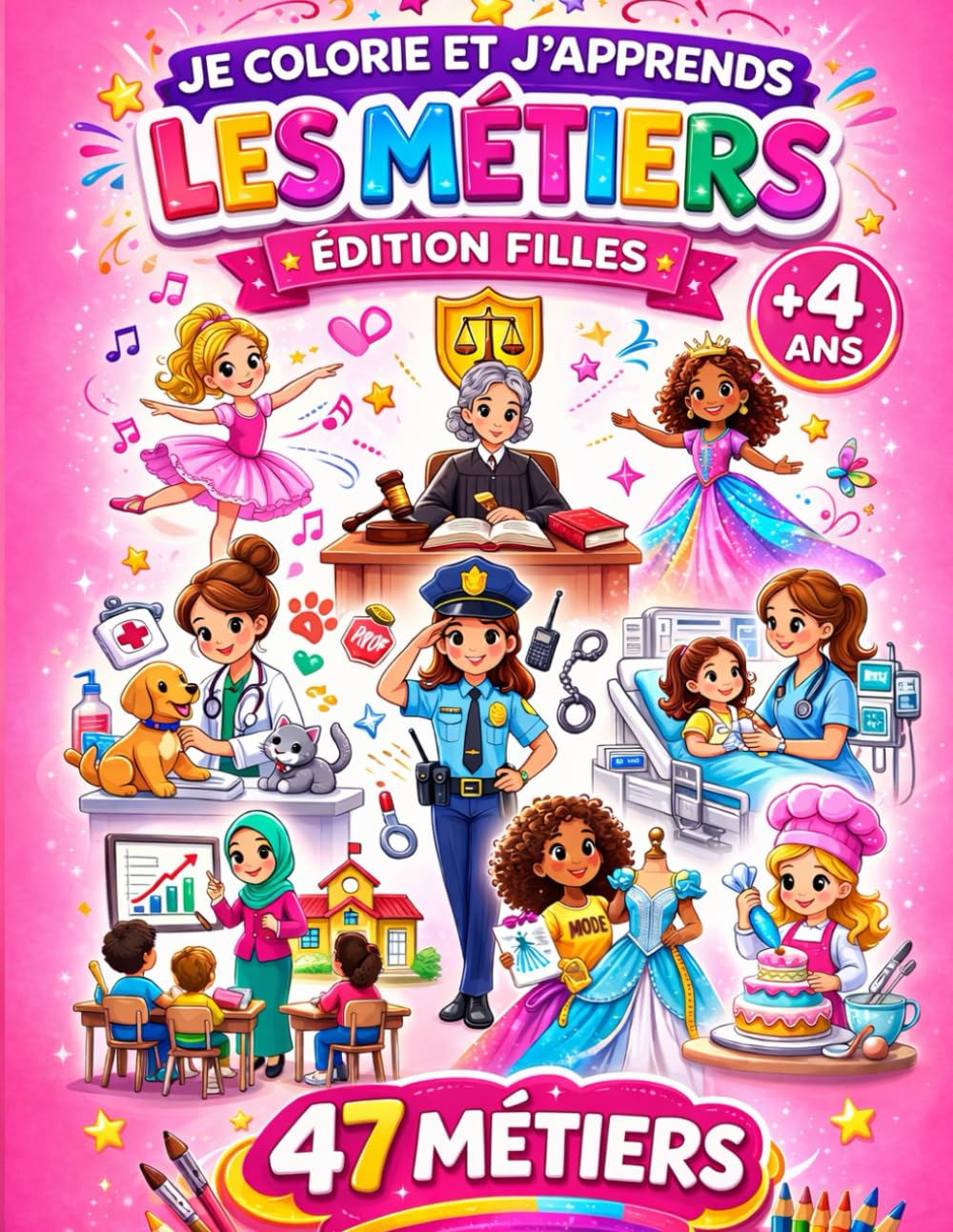 Je colorie et j’apprends les métiers – Édition Filles: 47 métiers inspirants au féminin – Livre de coloriage éducatif en Français • English • العربية – Dès 4 ans