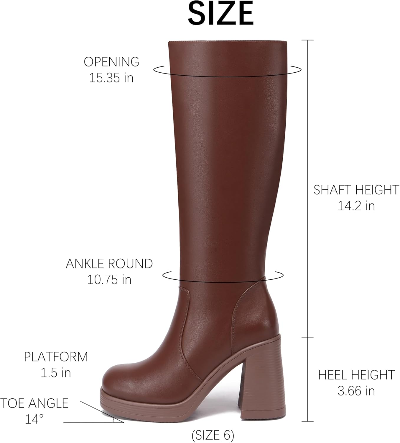 Women's Knee High Boots High Heel Platform Tall Boots Fall Square Toe Chunky Heeled Gogo Boots Brown Boot 8.5