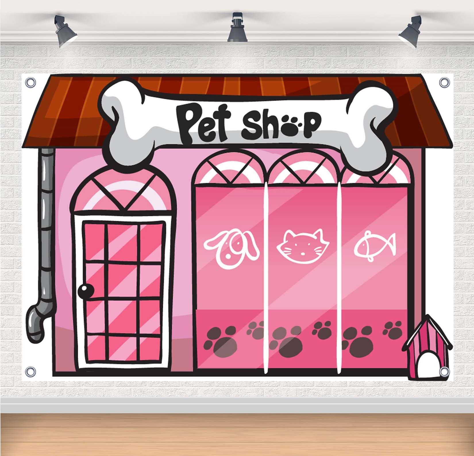 Gorpic 7x5ft Fabric Cartoon Pink Pet Shop Backdrop Banner Pets Store Photography Background Paw Print Backdrop Baby Shower Birthday Party Banner Decorations Phootshoot Background Studio Props: 5x4FT K52306