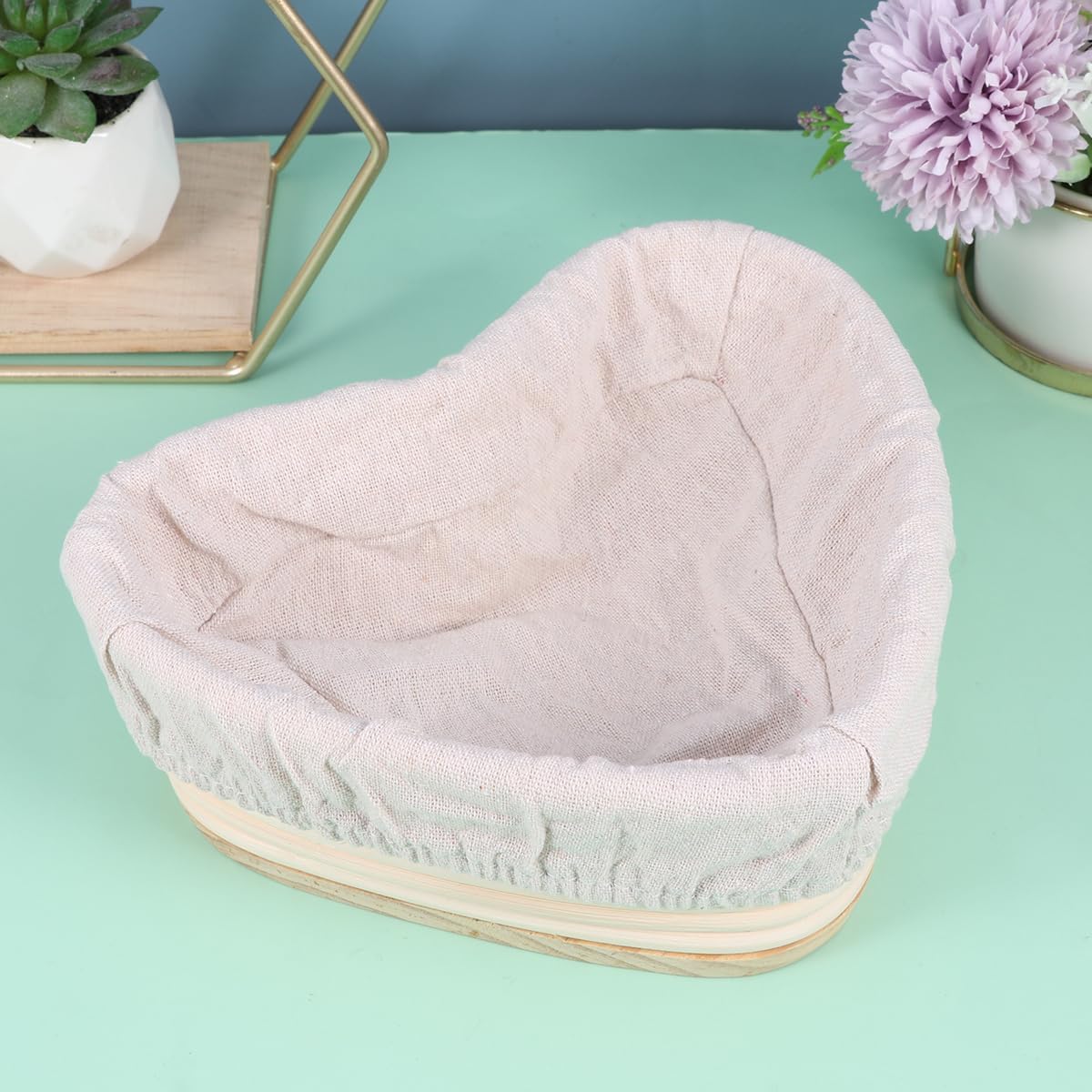 Bread Banneton Basket with Liner Heart Shaped Sourdough Proofing Basket Valentines Day Food Storage Basket 3 x 7.5 x 8.5 Inch(Khakix2pcs)
