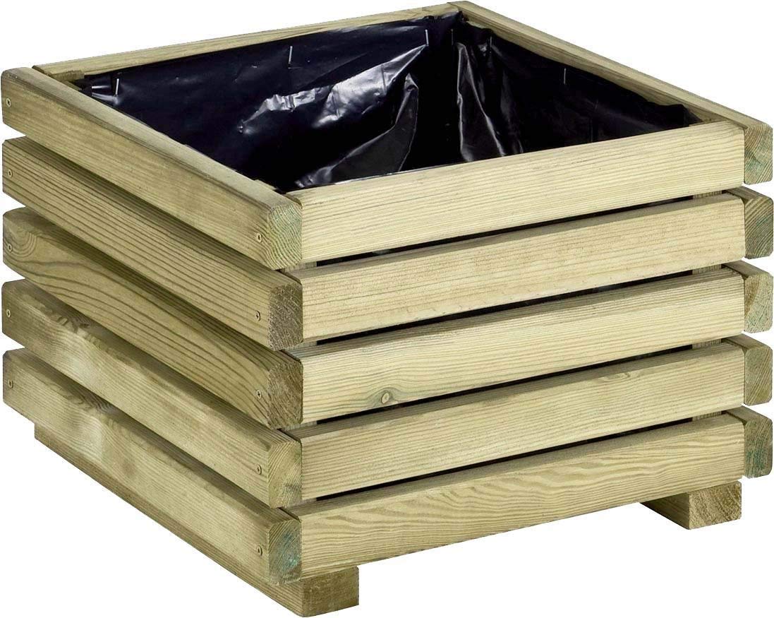 Cerland Natural Kub Outdoor Square Wooden Planter 40 × 40 × 28 Cm – Pressure-Treated Scots Pine Raised Garden Planter Box, Liner Included, Rustic Slatted Design For Flowers, Herbs & Patios