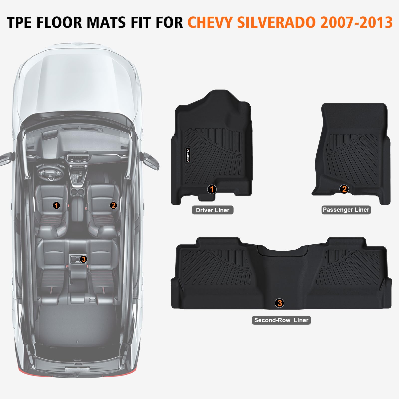 All Weather Car Floor Mats for 2007-2013 Chevy Silverado GMC Sierra 1500 Crew Cab 2007-2014 Silverado Sierra 2500 — view 2