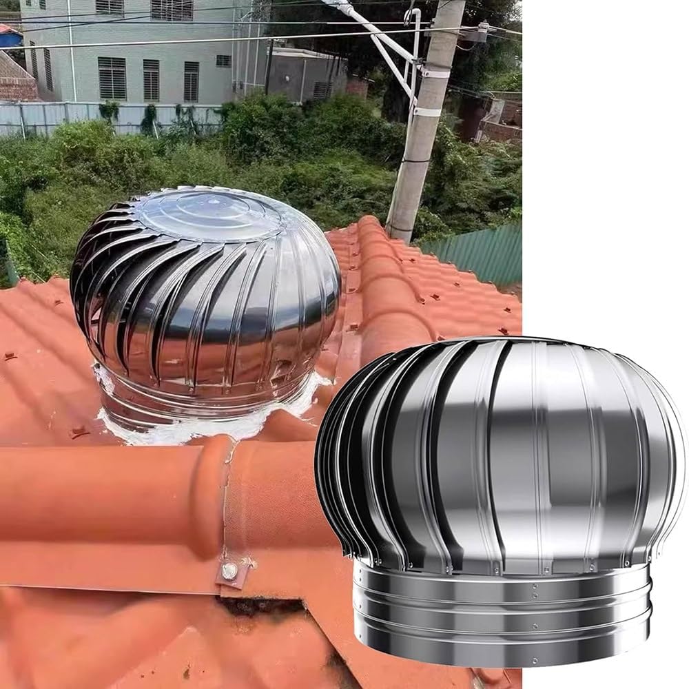 Rotating Roof Vents, Stainless Steel Exhaust Cap Roof Flue Vent, Turbine Vent Cap for Kitchen Canteen Ventilation Chimney Flue Cowl