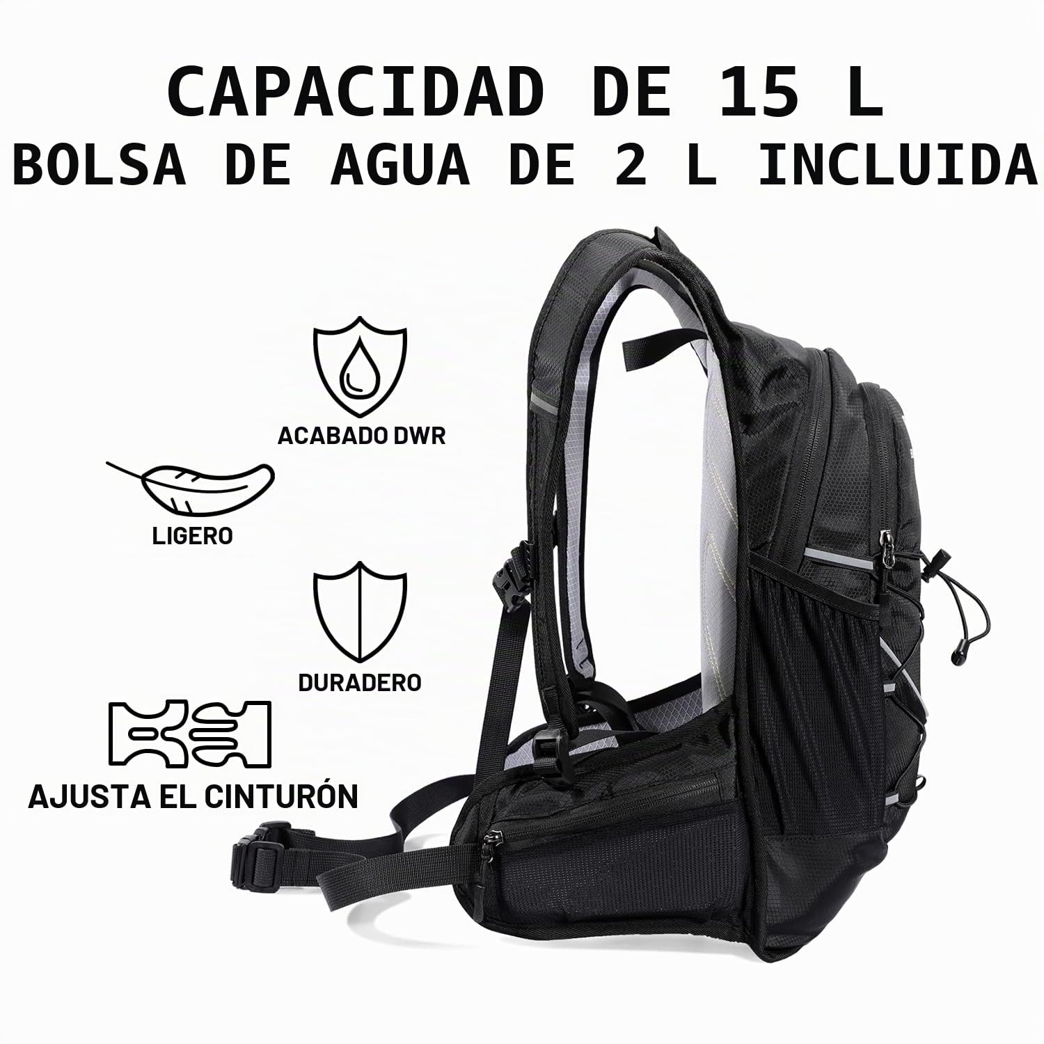 Paquete de hidratación, Mochila de hidratación aislada con Bolsa de Agua sin BPA de 2 litros, para Correr, Senderismo, Ciclismo, Escalada, Camping, Ciclismo