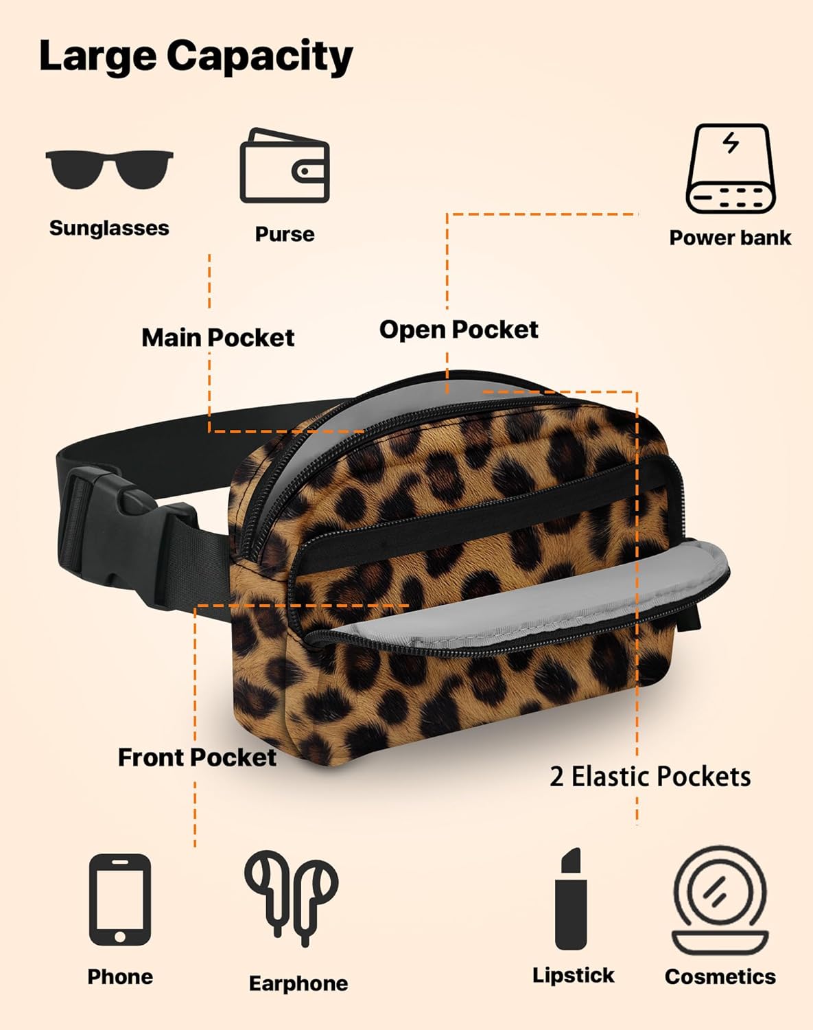 Leopard Print Fanny Pack Fashion Belt Bag Lightweight Waist Pouch with Adjustable Strap Mini Crossbody Bags for Women Travel Sports Running - Image 4