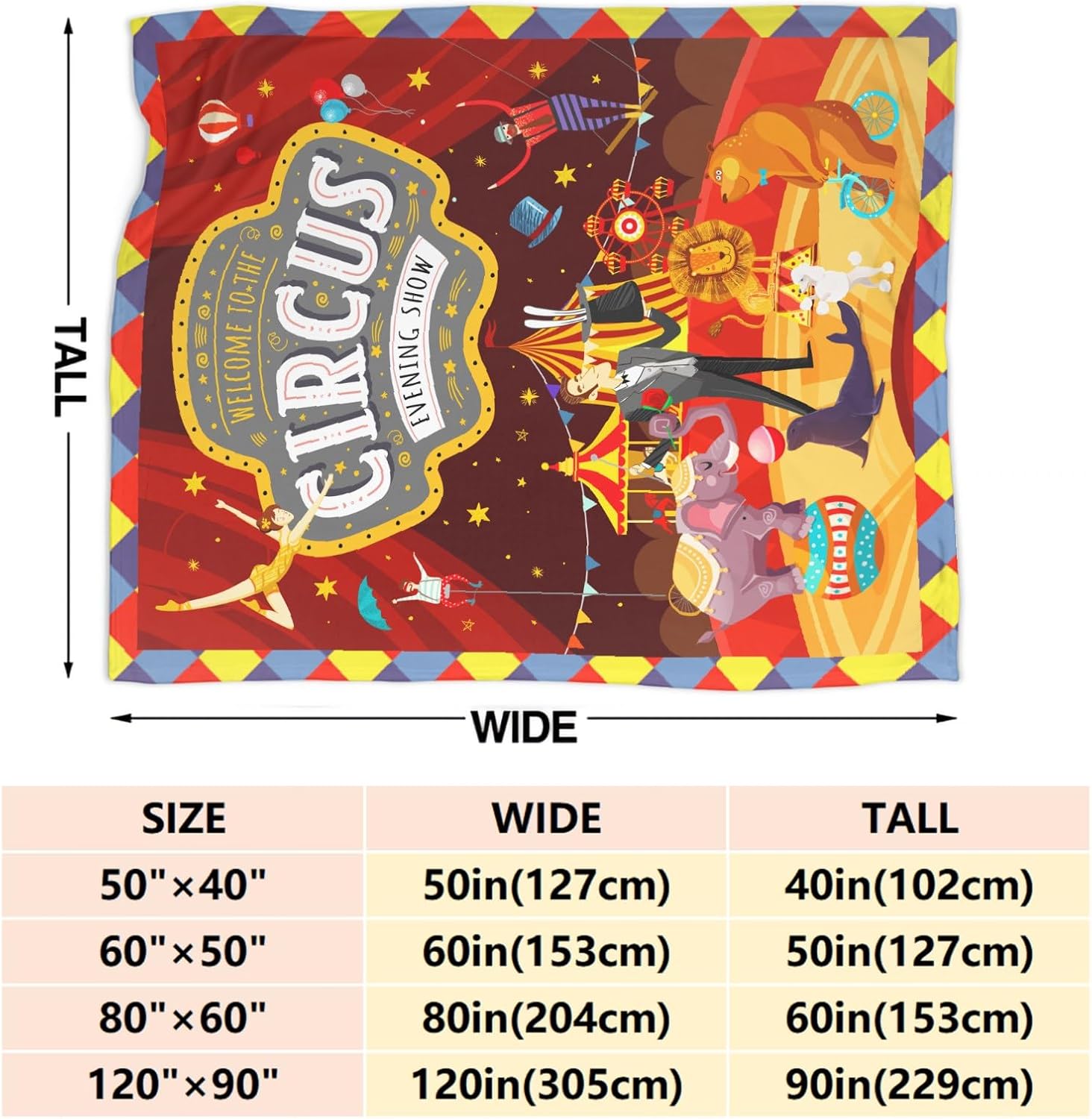 Animal Circus Soft Blanket All Season Throw Blanket Fleece Blankets Bed Sofa 50"x40" - Image 4
