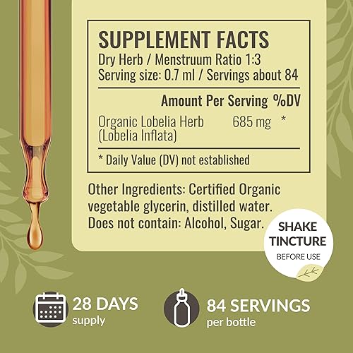 Miniatura 3 de HERBAMAMA Lobelia Tincture - Gotas líquidas orgánicas de hierba Lobelia - Sin alcohol - Suplemento vegano - 2 onzas líquidas