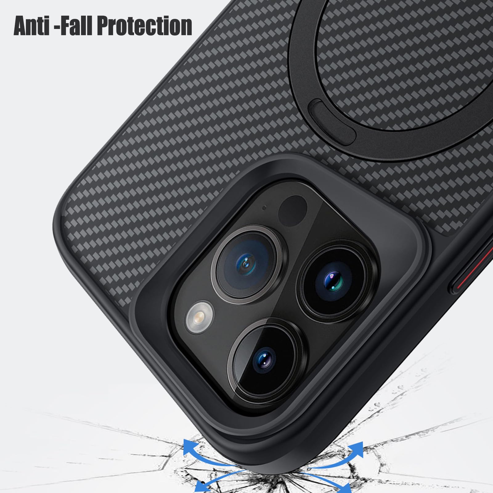 Magnetisch Hülle für iPhone 15 Pro Max/15 Pro/15 Plus/15, Dünne Kohlefaser Muster Handyhülle mit Ringständer rutschfest Schutzhülle,Schwarz,15 Pro 6.1''