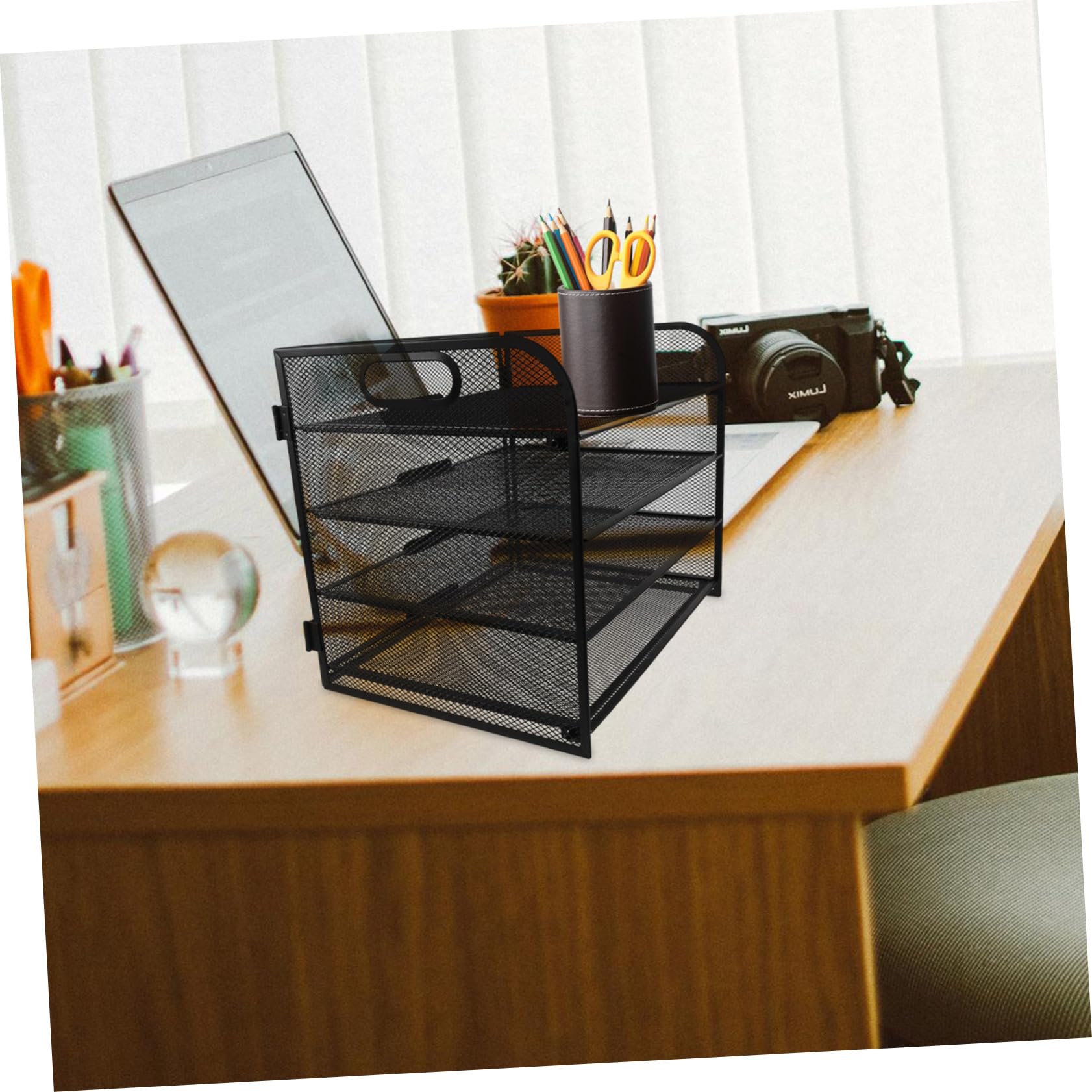HOMSFOU 4livello Organizzatore di Vassoi Portadocumenti Impilabili in Metallo per Documenti con Maniglie Comode Design Elegante per Casa Ufficio e Aula