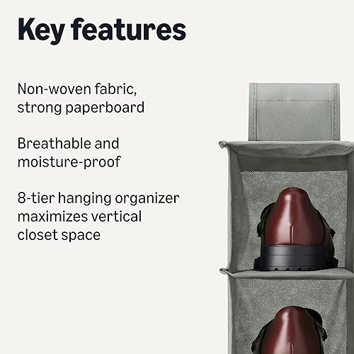 Miniatura 3 de Tienda Basics Organizador de zapatos colgante de 8 niveles, 11.5 x 41 x 5.5 pulgadas, gris oscuro