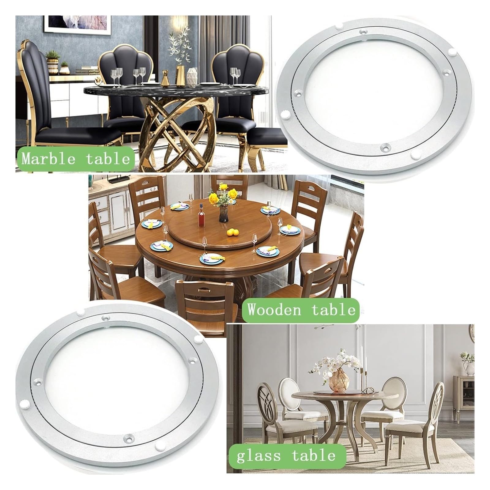 plateau tournant pour table à manger, Roulement rotatif en métal aluminium robuste(23 inches (580mm))