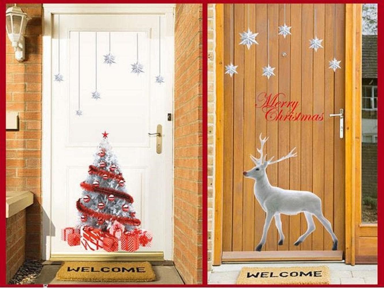 TBSCWYF Raamstickers voor Kerstmis, dubbelzijdige herbruikbare statische zelfklevende pvc-stickers voor glazen ramen, kerstdecoratie, kerstboom, wit eland