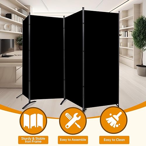 Miniatura 4 de Pantallas plegables de privacidad de 4 paneles, divisor de pared de 6 pies de alto con marco de metal, divisor de habitación independiente para