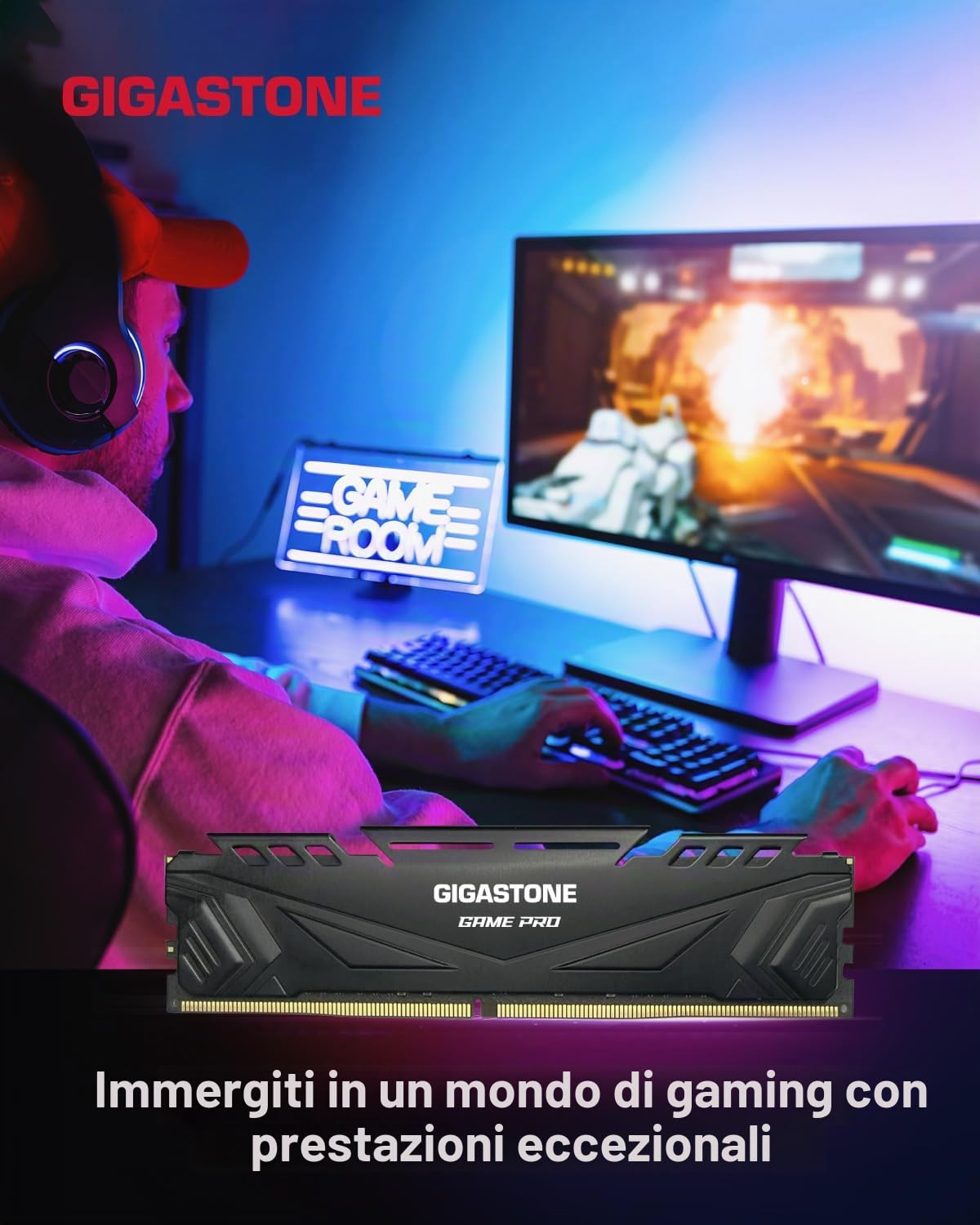 【DDR4 RAM】GIGASTONE Game PRO 32GB Kit(2x16GB) DDR4 3200MHz PC4-25600 CL 16-18-18-40 Intel XMP 2.0 AMD Ryzen 1.35V UDIMM 288pin Unbuffered Non ECC Ideale PC Desktop alta prestazione Memoria-Nero