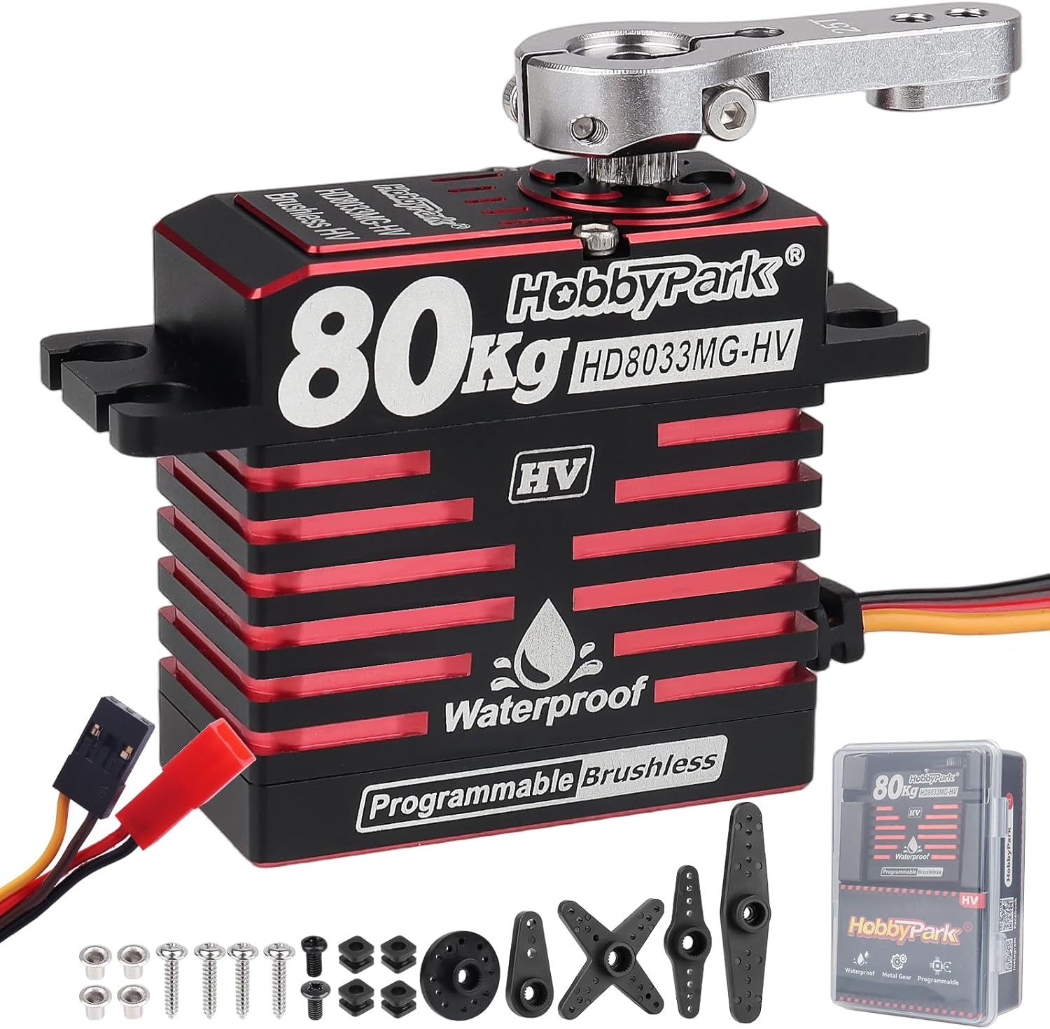 HobbyPark Direct Powered Waterproof High Torque RC Servo 1104oz-in 80kg Standard Servo Brushless Motor Metal Gears High Speed Steering Servos HV 8.4-16.8V 180° for Traxxas Axial Arrma Losi RC Cars