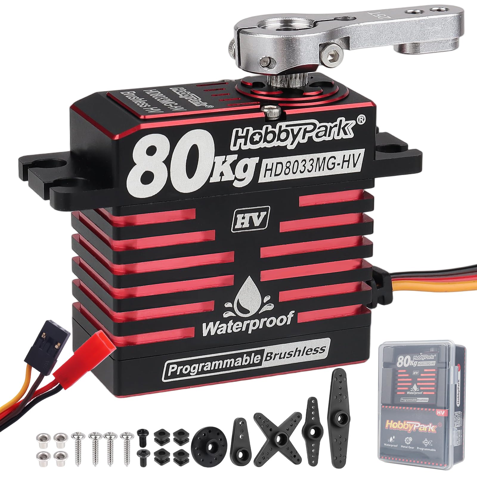 HobbyPark Servo RC ad alta coppia impermeabile ad alta potenza diretta da 80 kg Servo standard Brushless Motor Ingranaggi in metallo Servi sterzo ad alta velocità HV 8.4-16.8V 180 ° per Traxxas Axial