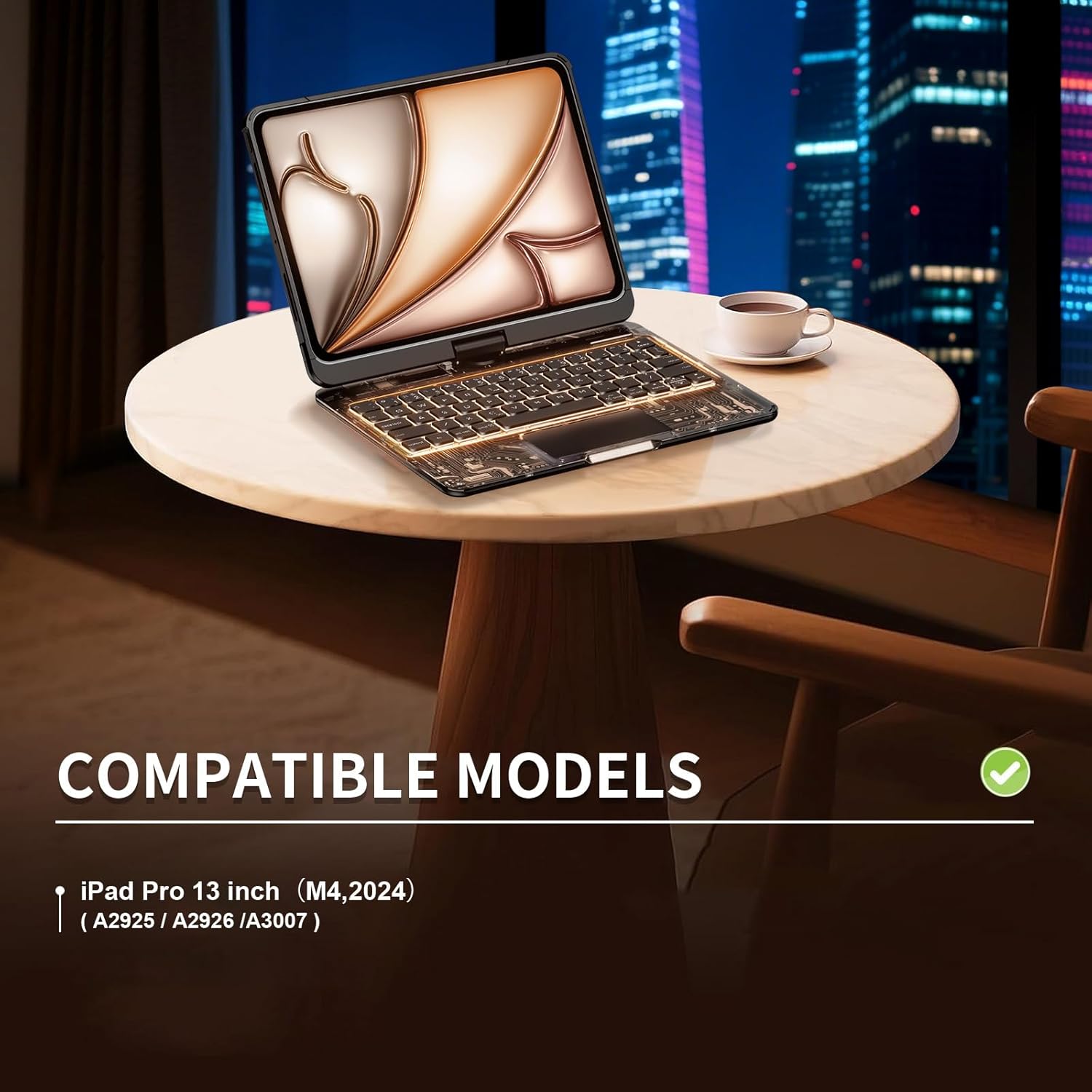 iPad Keyboard Case,for 2024 iPad Pro 13-in.(M4) Transparent Keyboard case with RGB Backlight, 360° Rotating trackpad, and Stylus Slot,Black