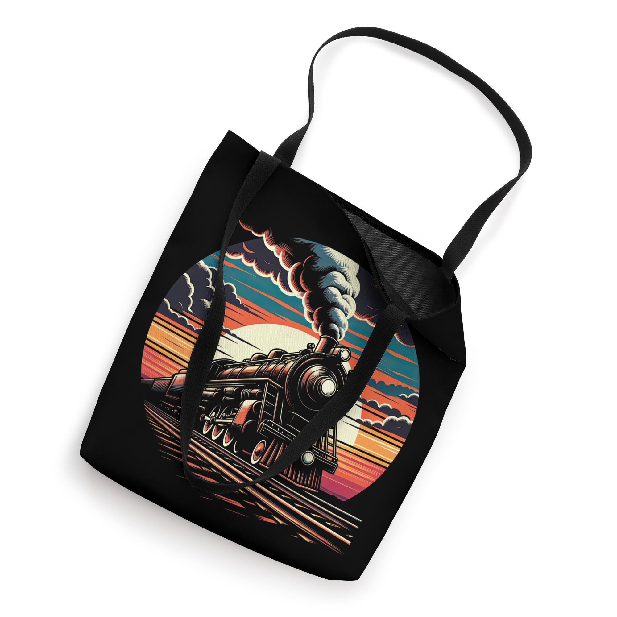 Vintage Steam Engine Train Locomotive Cool Sunset Railroad Tote Bag