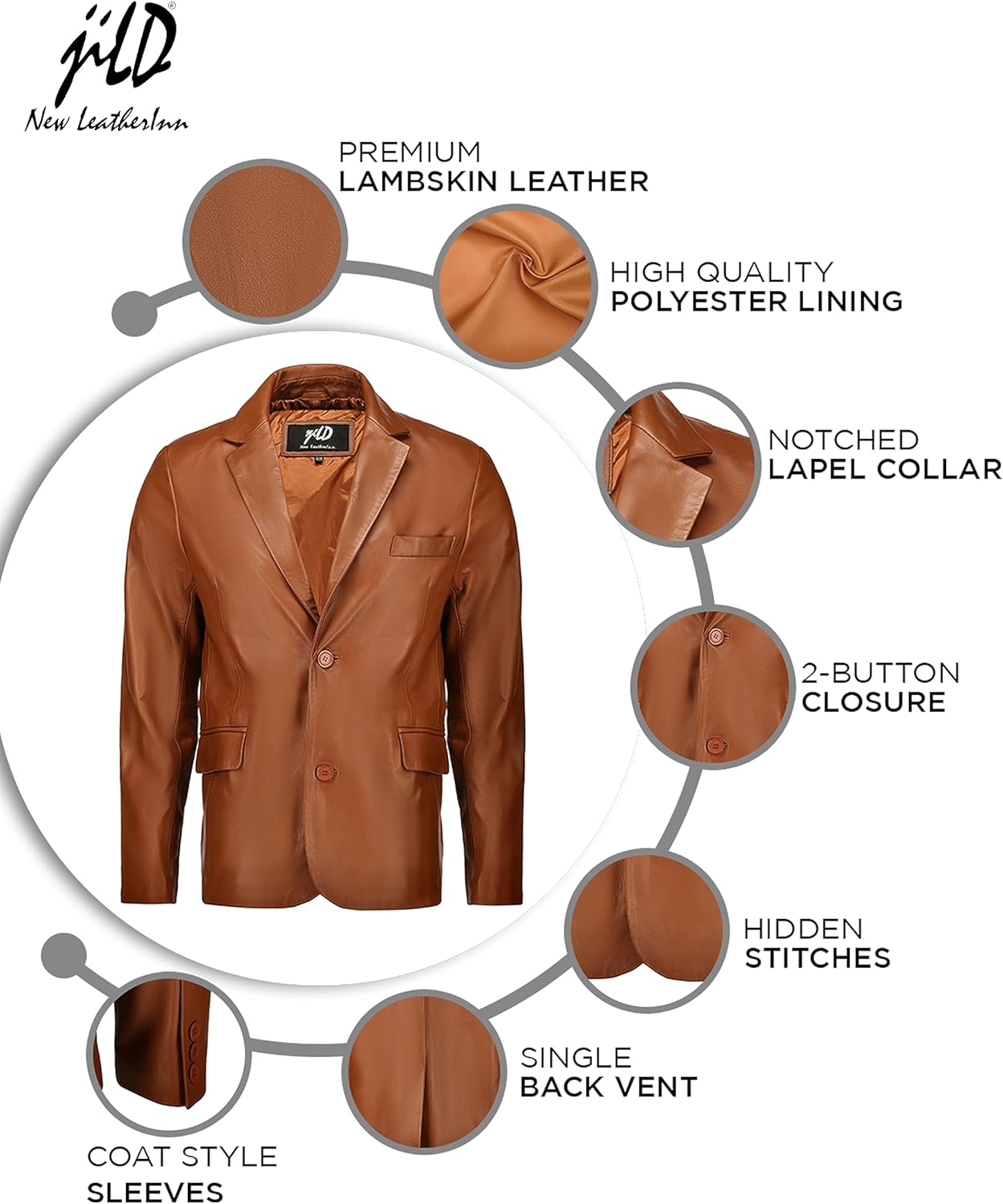Jild Invisible Stitching Casual Leather Blazer for Men - 2-Button Closure Coat Style Regular Fit Lambskin Leather Jacket Men - Image 5