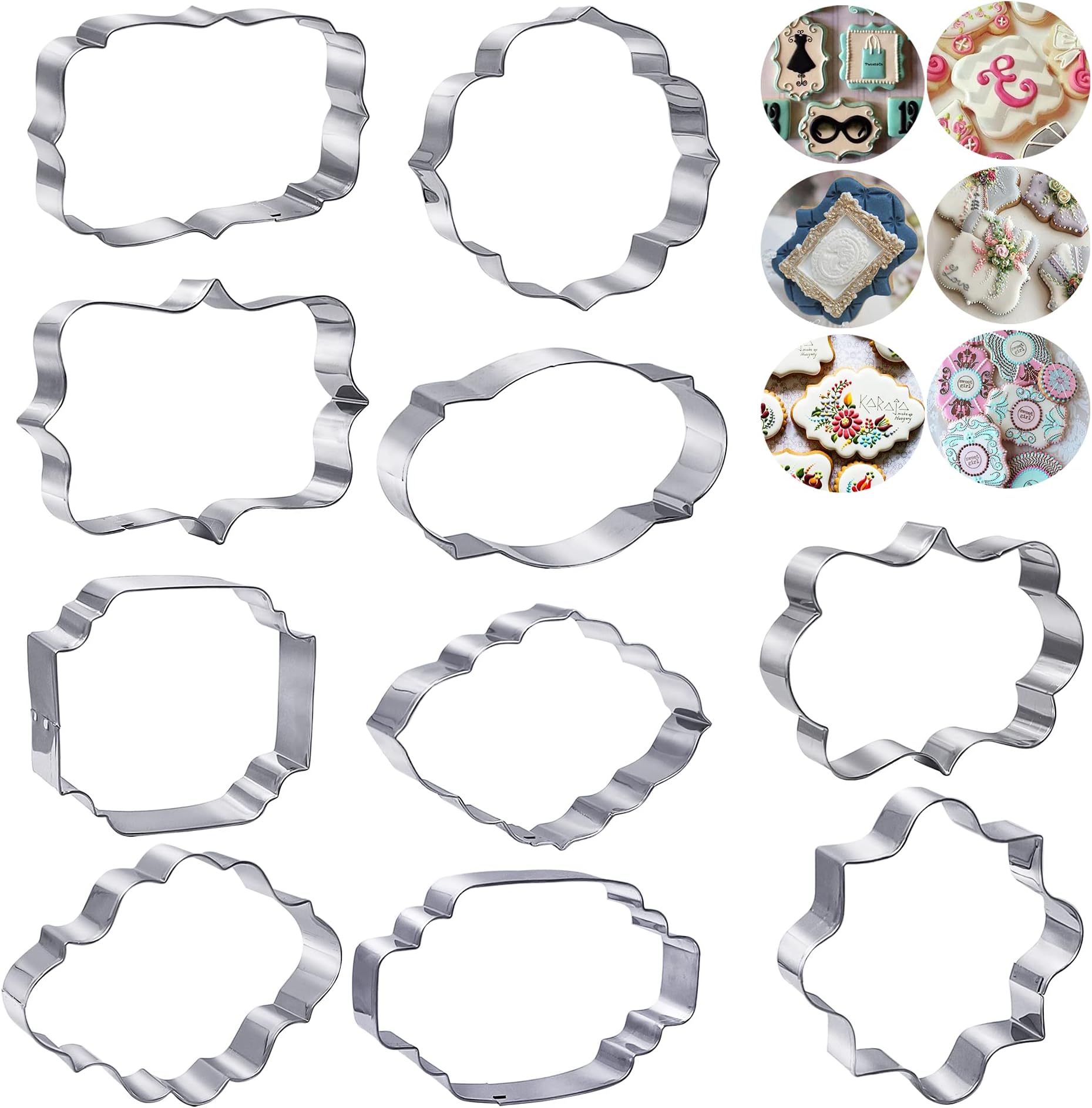 10 PCS Plaque Frame Cookie Cutters Set Different Frames Fondant Cutter Molds for Making Mousse Cake Cookies Biscuit, Fruit, Bread Wedding and Birthday Party Decorations