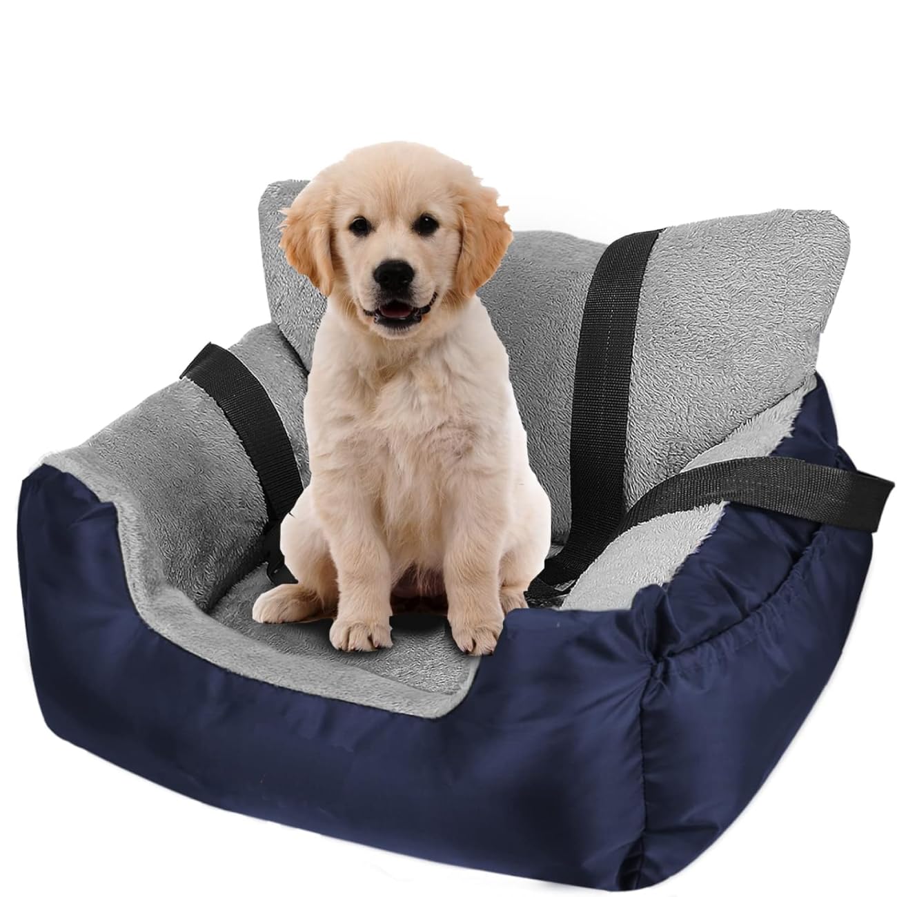 GoFirst Dog Car Seats for Small Dogs or Cats, Pet Booster Seat Travel Bed with Storage Pocket and Clip-On Safety Leash, Waterproof Warm Plush Dog Car Safety Seats,Black — view 13
