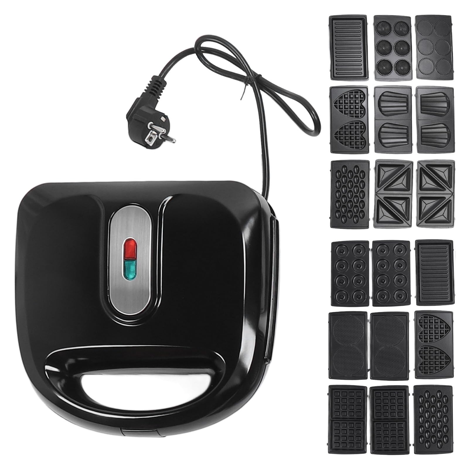 Nonstick Panini Press Opiekacz do Kanapek, Opiekacz do Kanapek śniadaniowych Grill Prasa do Kanapek Grill z 10 Wyjmowanymi Płytkami Lampka Kontrolna Grillowany Sernik do (Wtyczka