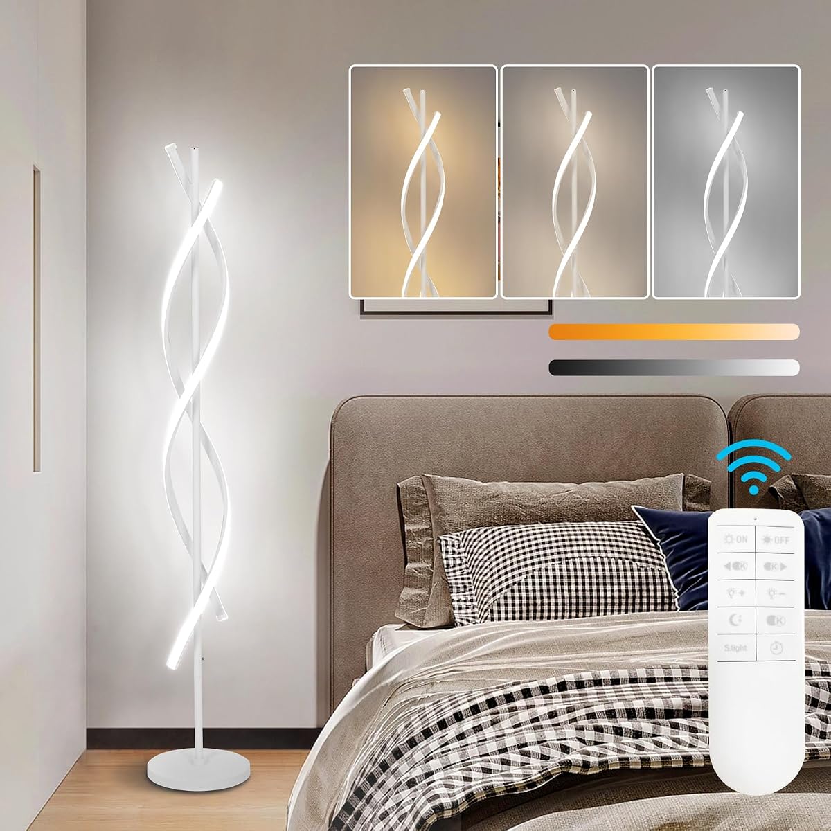 ADISUN 40W Modern Floor Lamp with Remote 60 inch Dimmable Floor Lamp for Bedroom Standing Lamp LED Floor Lamps for Living Room Dining Rooms Home Offices Lighting (White)
