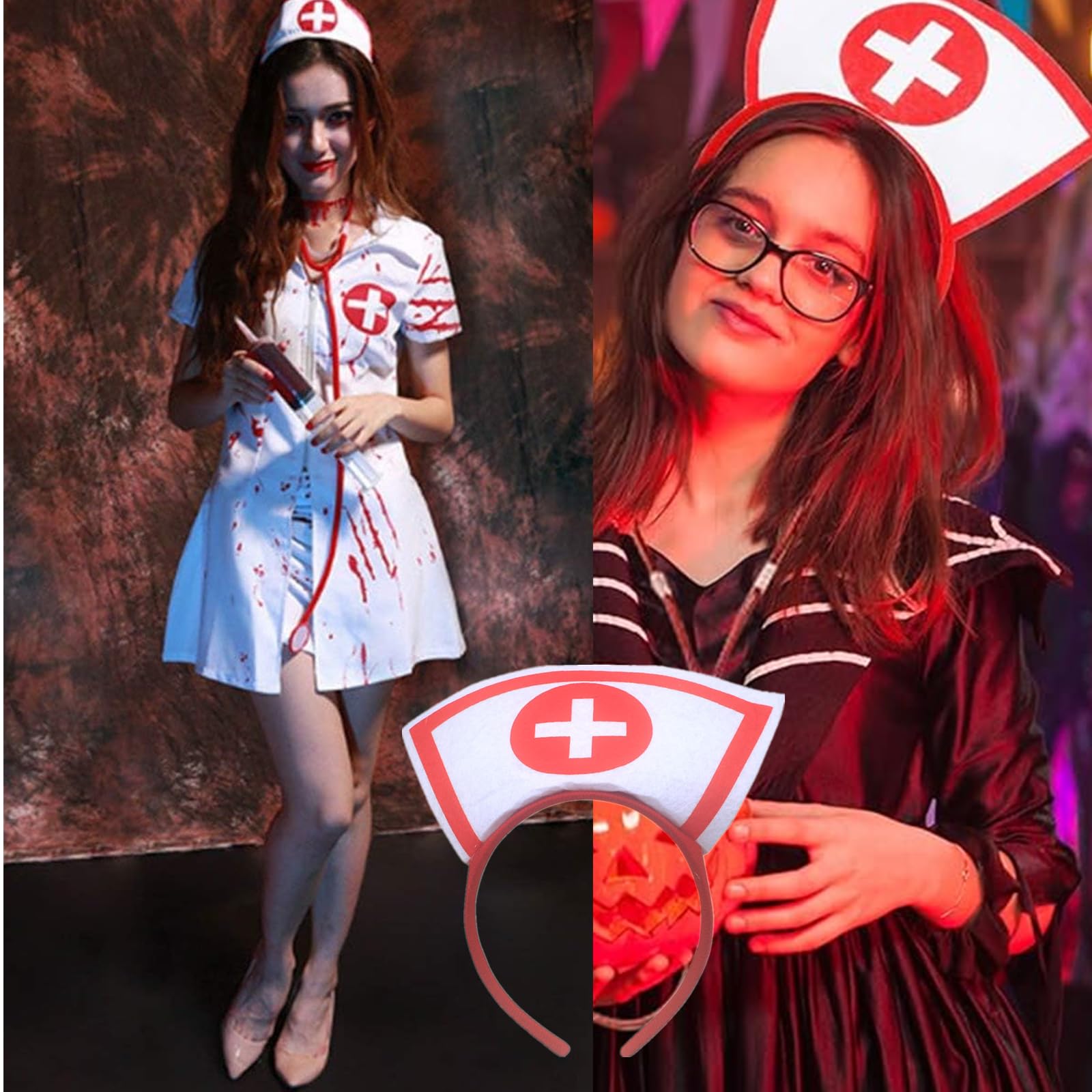 JLEivvi 3 PCS Nurse Hat Headwear Excellent Nurse Hat Headband Halloween Nurse Costume Accessory Nurse Dressing Up Props for Halloween Party Costume Cosplay Outfit - Image 4