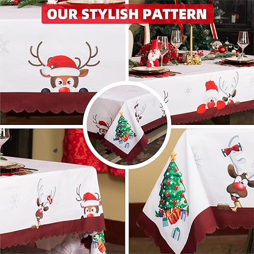 Miniatura 3 de Mantel cuadrado de Navidad de 60 x 60 pulgadas, resistente al agua, estampado decorativo de Año Nuevo, mantel de tela de fácil cuidado para fiestas,