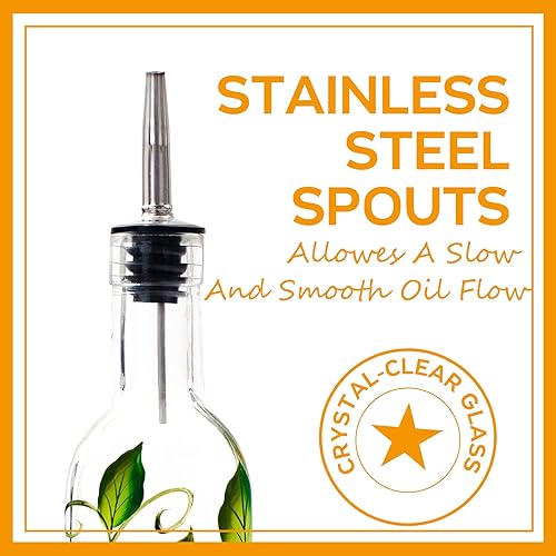 Miniatura 5 de Botella de vidrio para aceite de oliva pintada a mano, de 500 ml, ideal para aceite y vinagre, de color verde, con vertedores, para la cocina