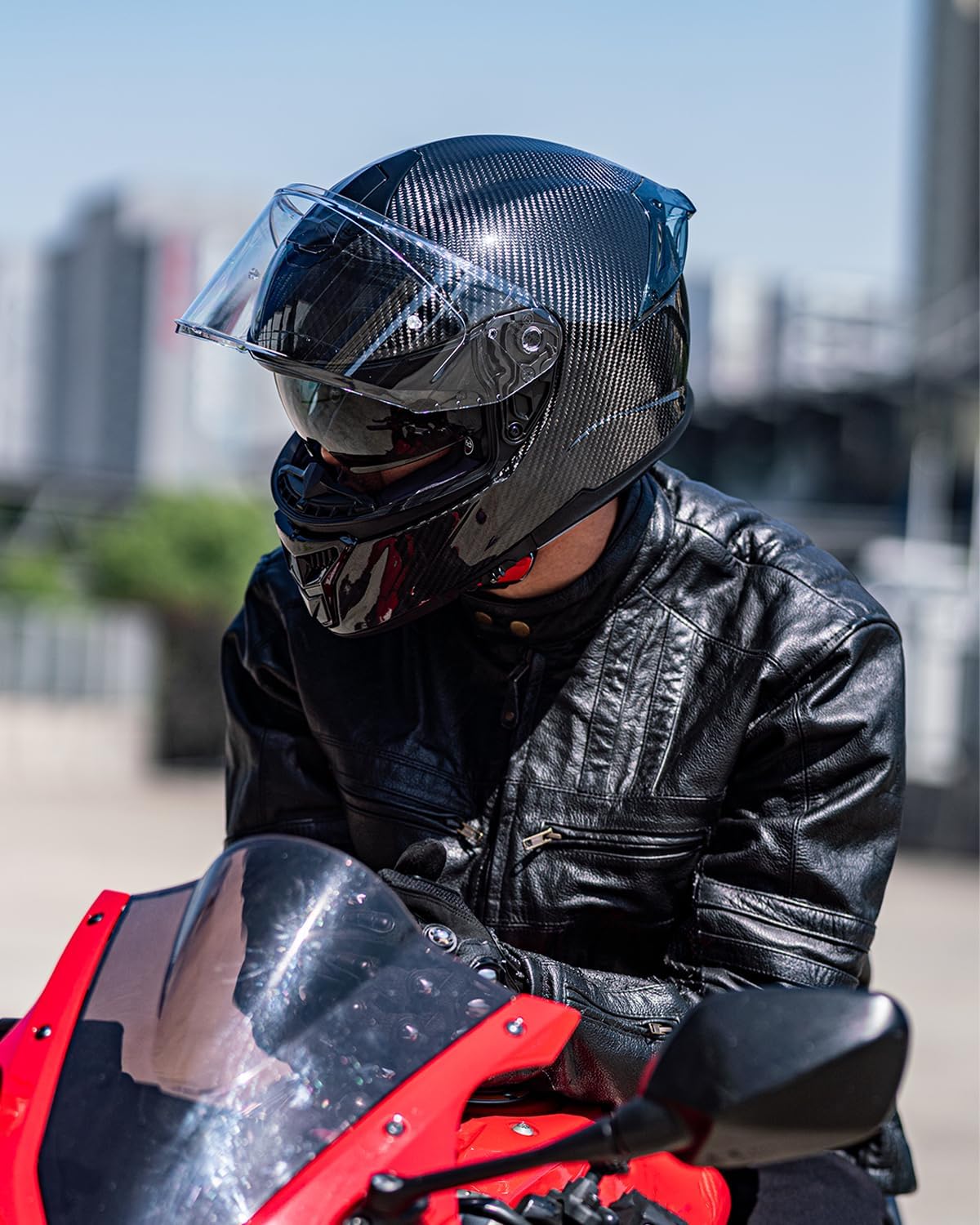 ILM Carbon Fiber Motorcycle Helmets Lightweight Full Face Dual Visor Helmet with Rear Wing Pinlock Compatible Motorbike Street Bike DOT ECE Men Women Model 861C (CarbonFiber3K, L)