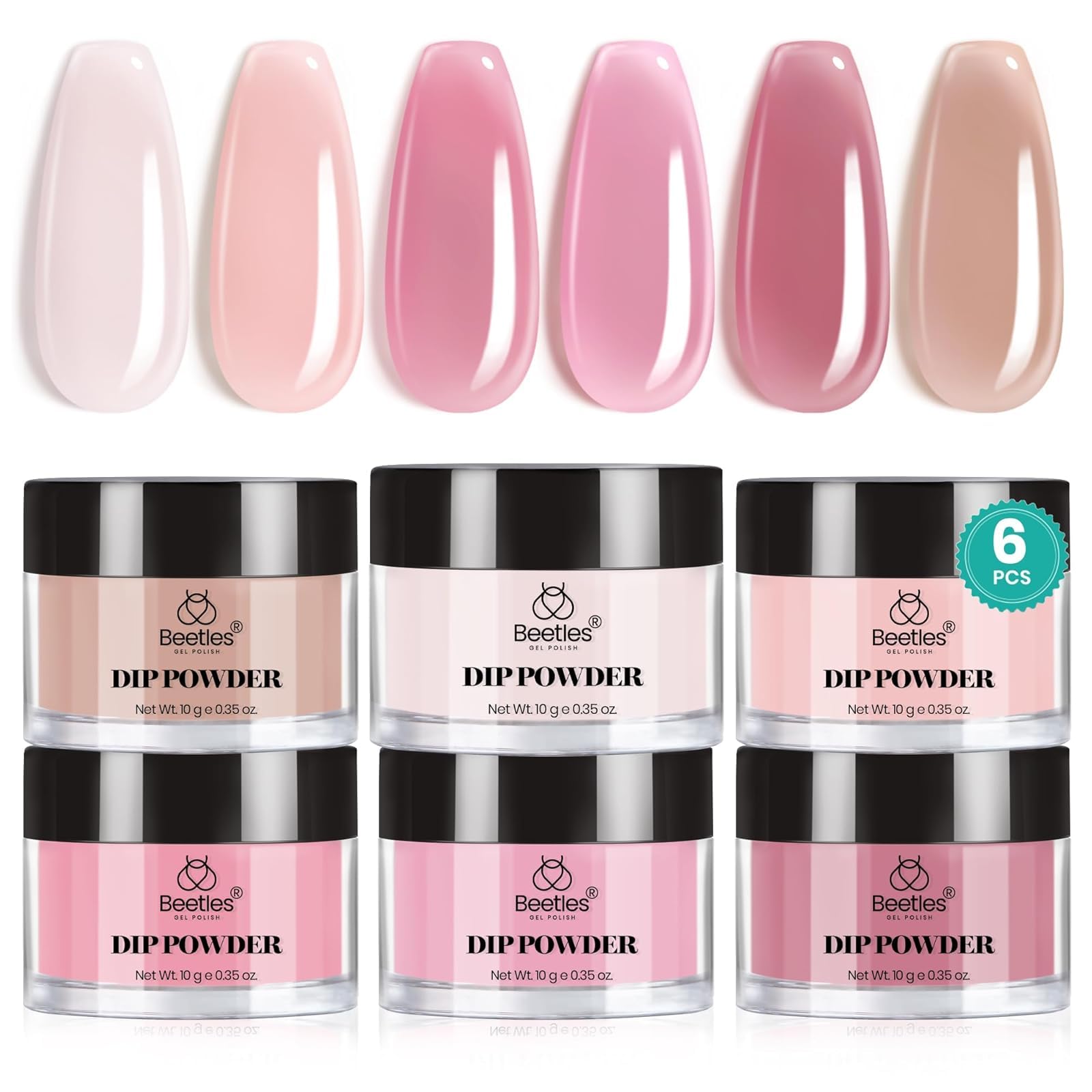 Beetles Pink Dip Powder Nail Kit 6 Color Nude Pink Brown Dip Nails Powder Starter Kit All Season Nail Dip Powder Kit No Need Nail Lamp DIY Salon at Home Valentines Gift for Women