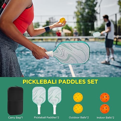 Miniatura 6 de Juego de 2 palas de pickleball de superficie de fibra de carbono, aprobadas por USAPA, núcleo de panal de polipropileno, agarre antideslizante que