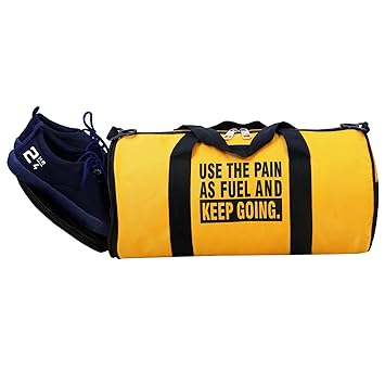 Gym Bag with Seprate Shoe Compartment, Motivational Quote Printed (Yellow-1)