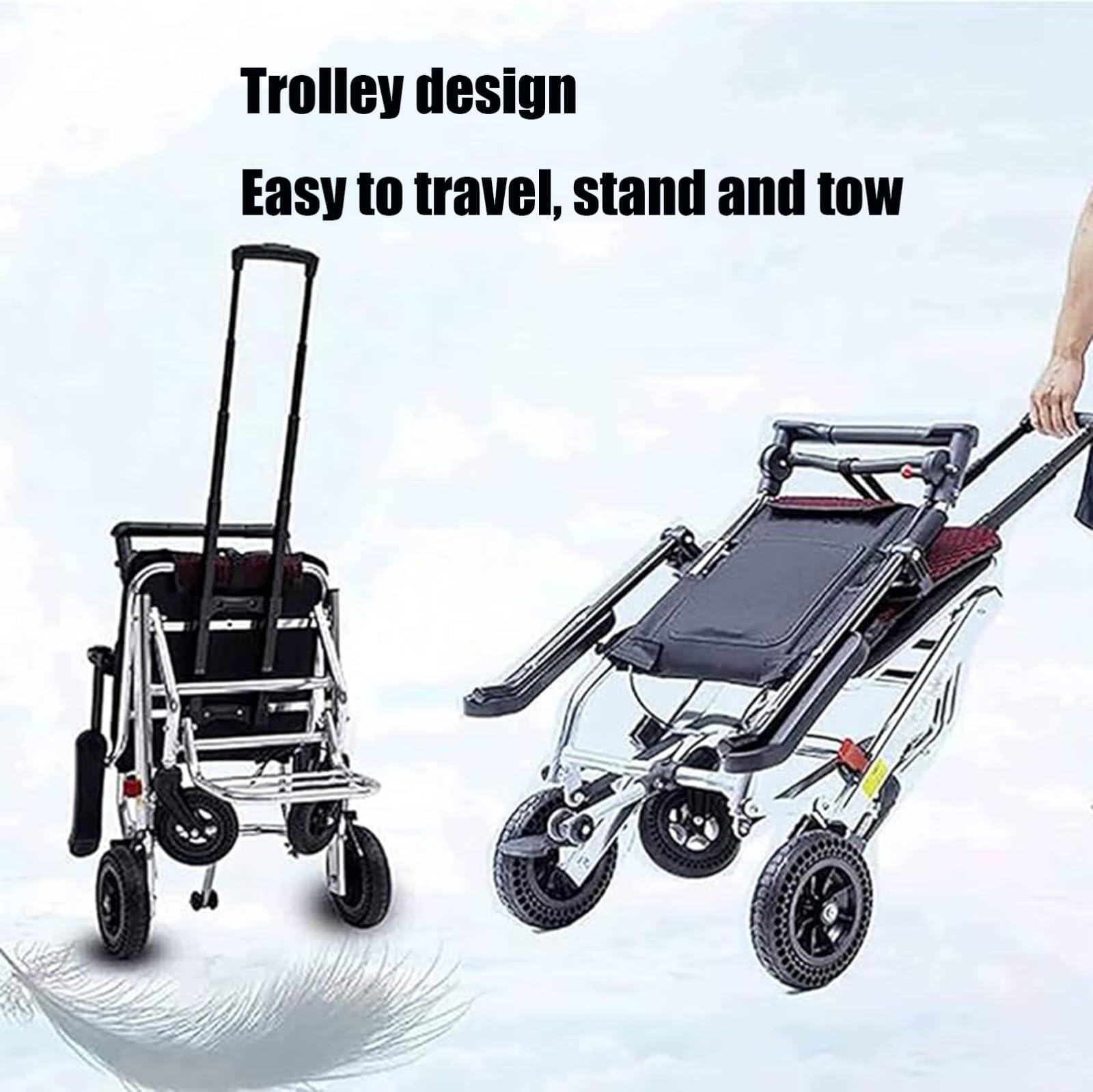 Silla de Ruedas Ligera de Aluminio, Transporte Plegable, Silla de Ruedas portátil, Scooter de Movilidad para Personas Mayores A