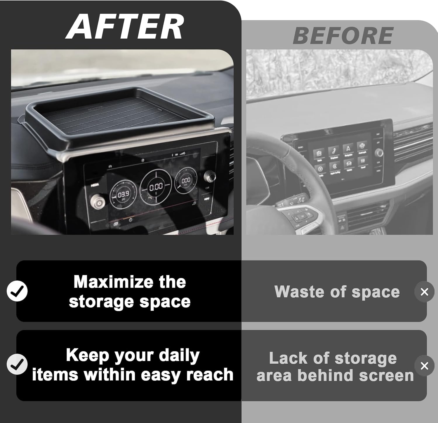 Muslogy Dashboard Storage Box Compatible with 2025 2026 Volkswagen Jetta Accessories Center Console Organizer Insert Tray Divider Anti-Slip Mat Fit For 2025 Jetta S SE Sport SEL GLI, Fit 8-inch Screen