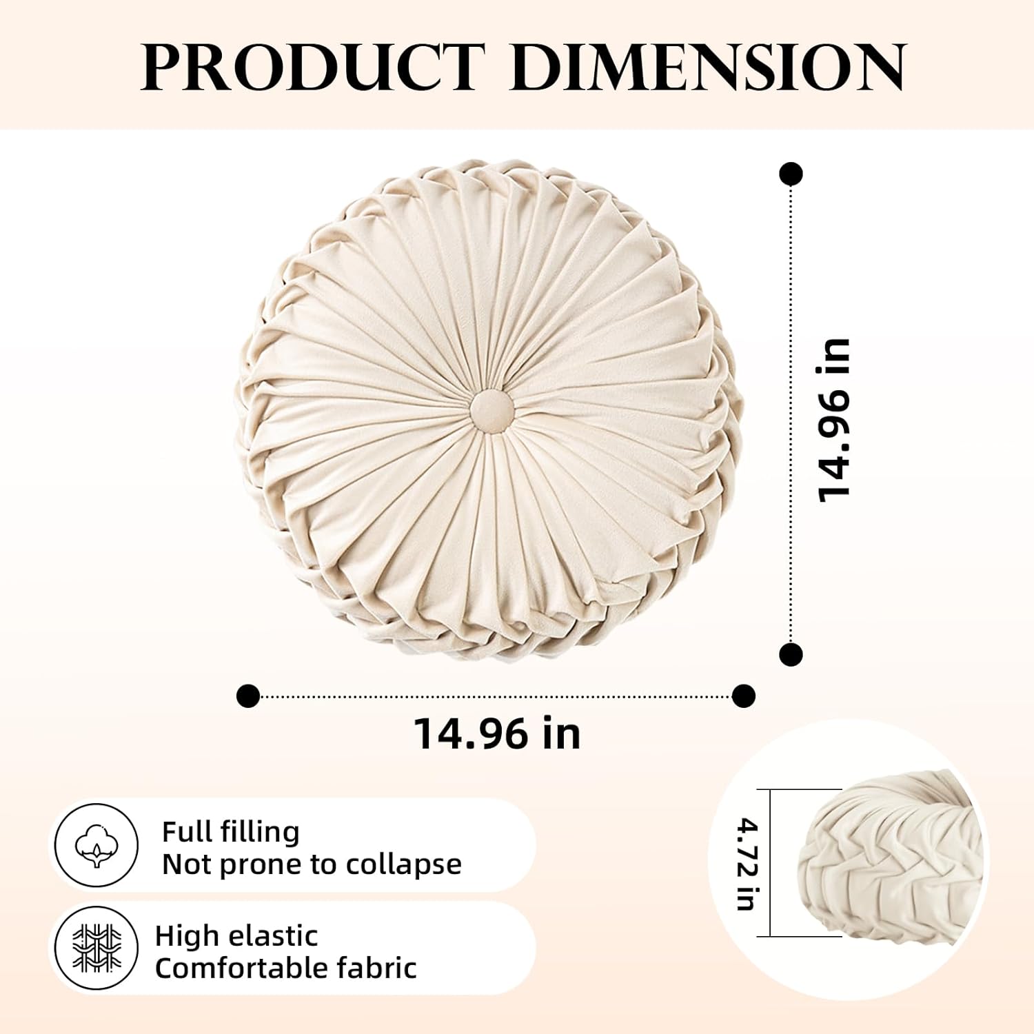 Round Throw Pillow Velvet Home Decoration Pleated Round Pillow Cushion for Couch Chair Bed Car Orange - Image 6