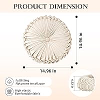 Vista 6 de Almohada Decorativa Redonda de Terciopelo para Decoración del Hogar Cojín Redondo Plisado para Sofá Silla Cama Automóvil (Albaricoque)