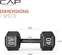 Vista 157 de CAP Barbell Mancuerna hexagonal de hierro fundido Múltiples opciones Negro