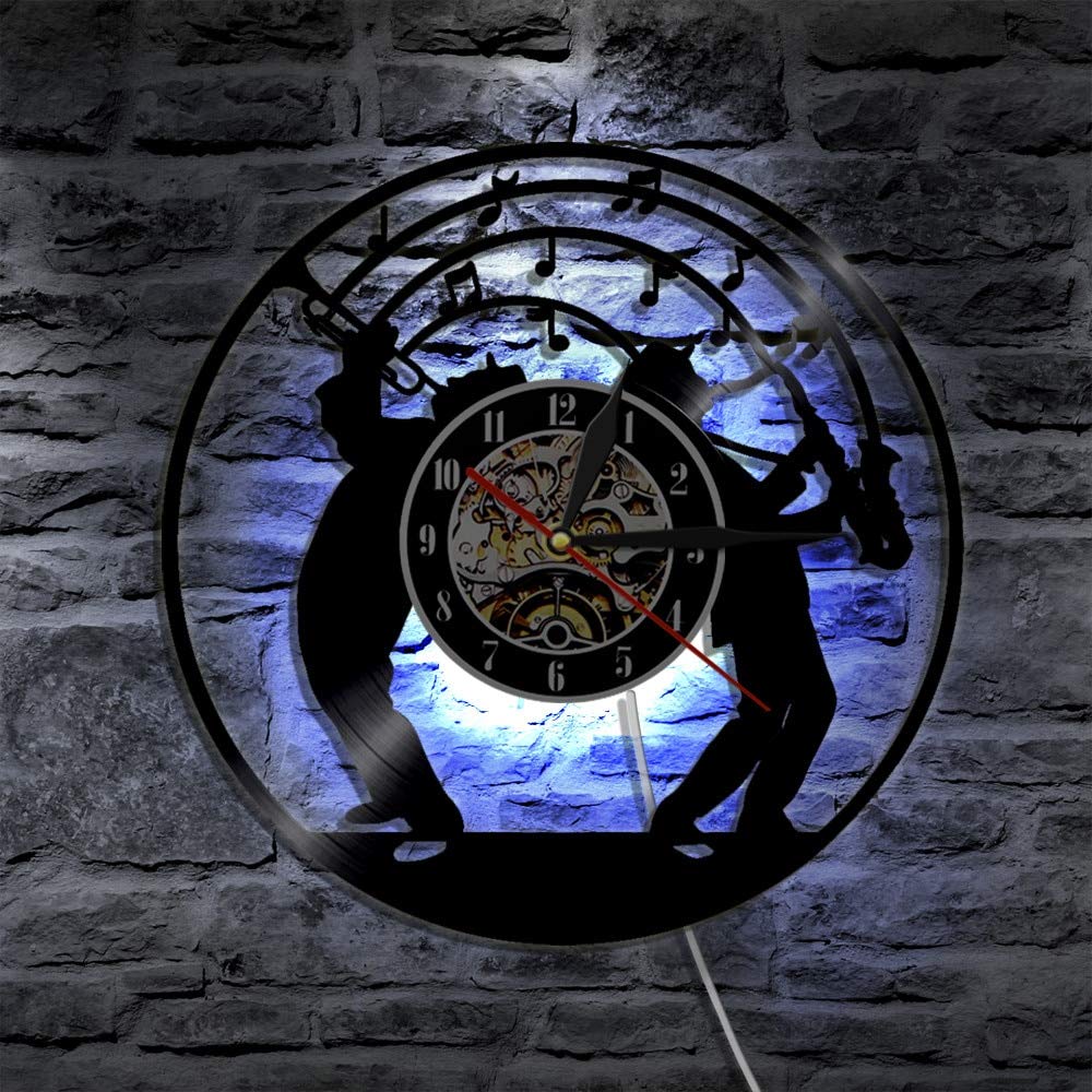 Orologio da parete a tema musicale con disco in vinile a tema sassofono Orologio da parete con movimento silenzioso Studio di musica jazz Decorazione da parete per musica Musicista regalo Dia 30cm 7