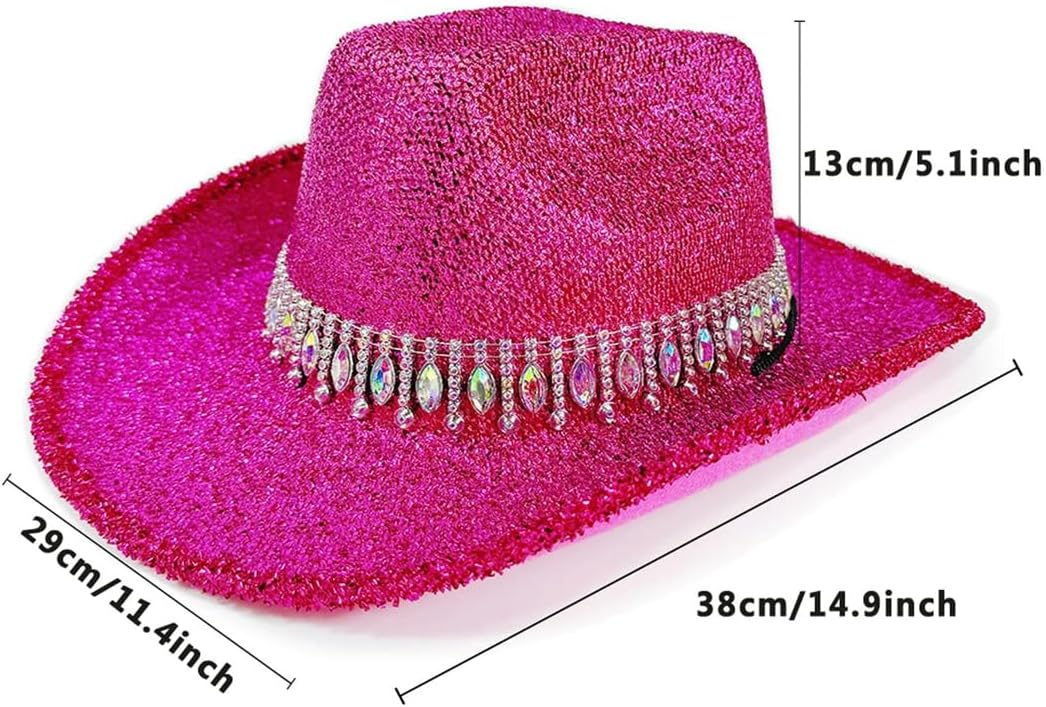Unisex Cowboy Sequins Hats Rhinestone Wide Brim Party Cowgirl Hats Sun Hat